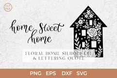 Home Sweet Home SVG, Flowers in House Silhouette Print SVG Product Image 2