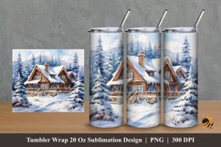 Winter House Tumbler Wrap Sublimation Design 2 Product Image 1