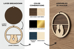 Romantic Couple Silhouette Round Frame Laser Cut Product Image 2