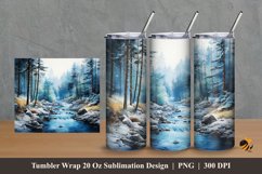 Winter River Forest Tumbler Wrap Sublimation Design 2 Product Image 1