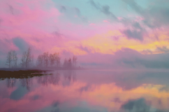 Lake Reflecting Misty Mountains Background Product Image 1
