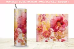 Ink Tumbler With Flowers and Gold Sublimation PNG Product Image 2