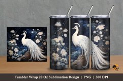 White Peacock Tumbler Wrap Sublimation Design 2 Product Image 1