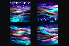 Glitter Teal Violet Golden Stripes backgrounds|Digital Paper Product Image 2