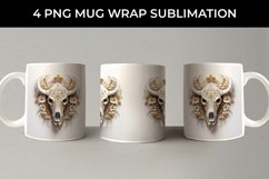 3d Gold White Bull Skull Mug Sublimation PNG Product Image 2