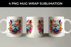 3D Floral Fantasy Bulldog Mug Sublimation PNG Product Image 2