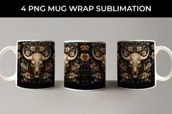 3d Gold Black Bull Skull Mug Sublimation PNG Product Image 2