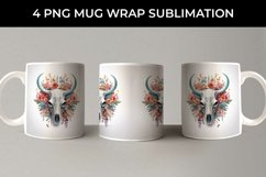 3d Floral Fantasy Bull Skull Mug Sublimation PNG Product Image 2