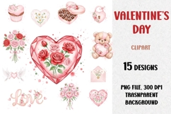 Valentine&#039;s Day Watercolor Clipart, PNG Product Image 1