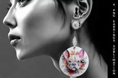 3D Floral Fantasy French Bulldog Earrings Sublimation PNG Product Image 2