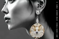 3D white Floral Corgi Dog Earrings Sublimation PNG Product Image 2
