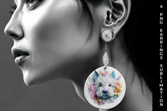 3D Floral Fantasy Westie Earrings Sublimation PNG Product Image 2