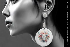 3d Floral Fantasy Bull Skull Earrings Sublimation PNG Product Image 2