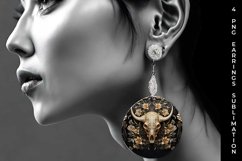 3d Gold Black Bull Skull Earrings Sublimation PNG Product Image 2