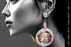 3D Christmas Bulldog Dog Earrings Sublimation PNG Product Image 2