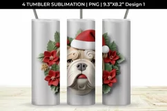3D Christmas Bulldog Dog Tumbler Wrap 20 oz Sublimation PNG Product Image 2