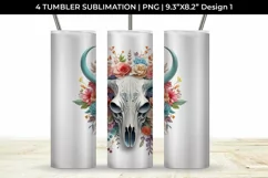 3d Floral Fantasy Bull Skull Tumbler Wrap Sublimation PNG Product Image 2