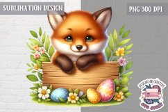 Cute Easter Animal with board Sublimation Design PNG Spring Product Image 1