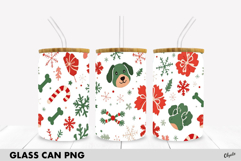Christmas Dog Glass Can Sublimation. Glass Can Wrap, 16 OZ Product Image 1