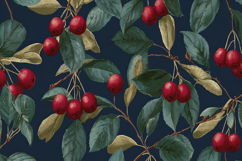 Red Cherries And Leaves Background Product Image 1