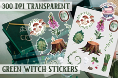 Green Witch sticker sheet Magic Scrapbook PNG Herbs Spells Product Image 1