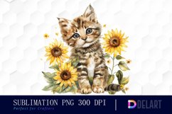 Kitten Sunflower Illustration Clipart Product Image 1