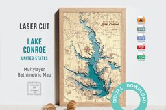 Lake Conroe Wood Map 3d map Svg file for lasers Product Image 1