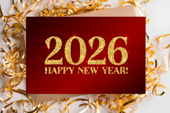 Happy New Year 2026 Greeting Card Printable PDF JPG Glitter Product Image 1