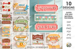 Hello Spring Wall Decors Bundle Laser Cut. Wall Hanger SVG Product Image 1