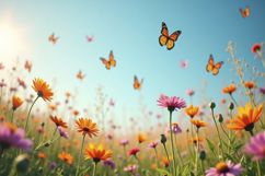 Colorful Wildflowers and Flying Monarch Butterflies Flowers Product Image 1
