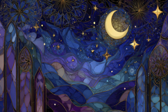 Stained Glass Moon Stars Background Wallpaper Product Image 1