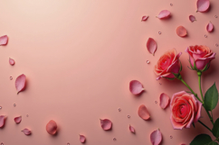 Pink Roses and Petals on a Soft Pink Background Wallpaper Product Image 1