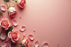 Pink Roses and Petals on a Soft Pink Background Wallpaper Product Image 1