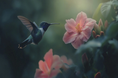 Bird and Pink Flowers Background Wallpaper Product Image 1