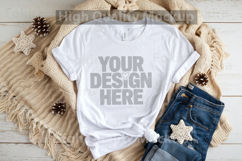 Christmas White T-shirt mockup - Christmas Background Product Image 1