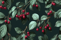 Red Cherries And Leaves Background Product Image 1