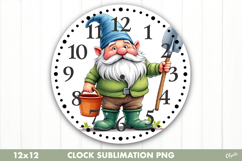 Spring Clock Sublimation. Garden Gnome Clock Design PNG Product Image 1