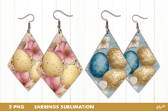 Easter Earring Sublimation, Golden Egg, Flower Earring PNG Product Image 1