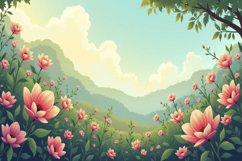 Flowers and Mountains Background Wallpaper Product Image 1