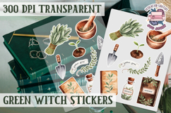 Green Witch sticker sheet Magic Scrapbook PNG Herbs Spells Product Image 1