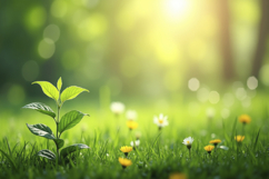 Lush Green Grass and Flowers Background Wallpaper Product Image 1