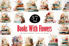 Books with Flowers Clipart Bundle 37 PNG Transparent BG Product Image 1