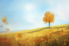 Yellow Tree and Field Background Wallpaper Product Image 1