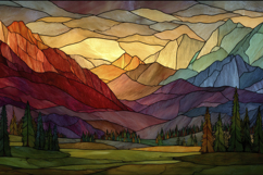 Stained Glass Forest Mountains Background Wallpaper Product Image 1
