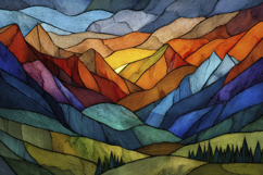 Stained Glass Style Mountain Background Wallpaper Product Image 1