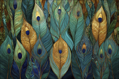 Peacock Feathers in Teal Green and Gold Colors Background Product Image 1