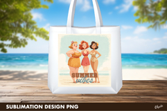 Retro Beach Girls Sublimation PNG, Pin Up Beach Design Product Image 1