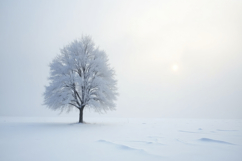 Single Tree Snow Covered Landscape Background Wallpaper Product Image 1