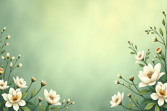 White Flowers on a Soft Green Background Wallpaper Product Image 1