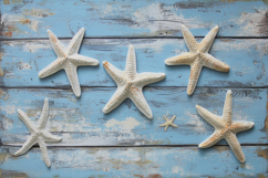 Starfishes with Blue Wooden Background Wallpaper Product Image 1